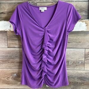 JOSEPHINE STUDIO Ladies Ruched Ruffled Vneck Short Sleeve Top Size Small